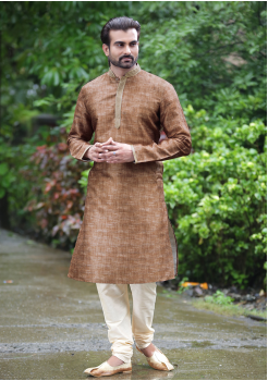 Brown Color Silk Kurta Set